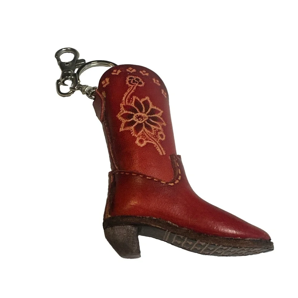 Red Cowboy Boot Leather Keyring Purse Fob Zipper Pull 29585 Purse Charm